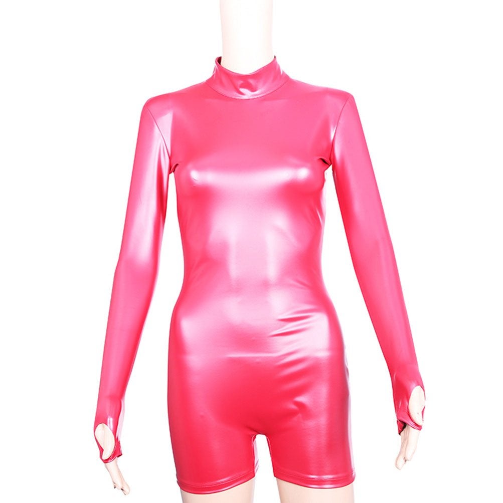 Dames rode catsuit met korte pijp bodysuit kunst latex leer, Carnaval, Verzenden, Maat 46/48 (XL) of groter, Nieuw