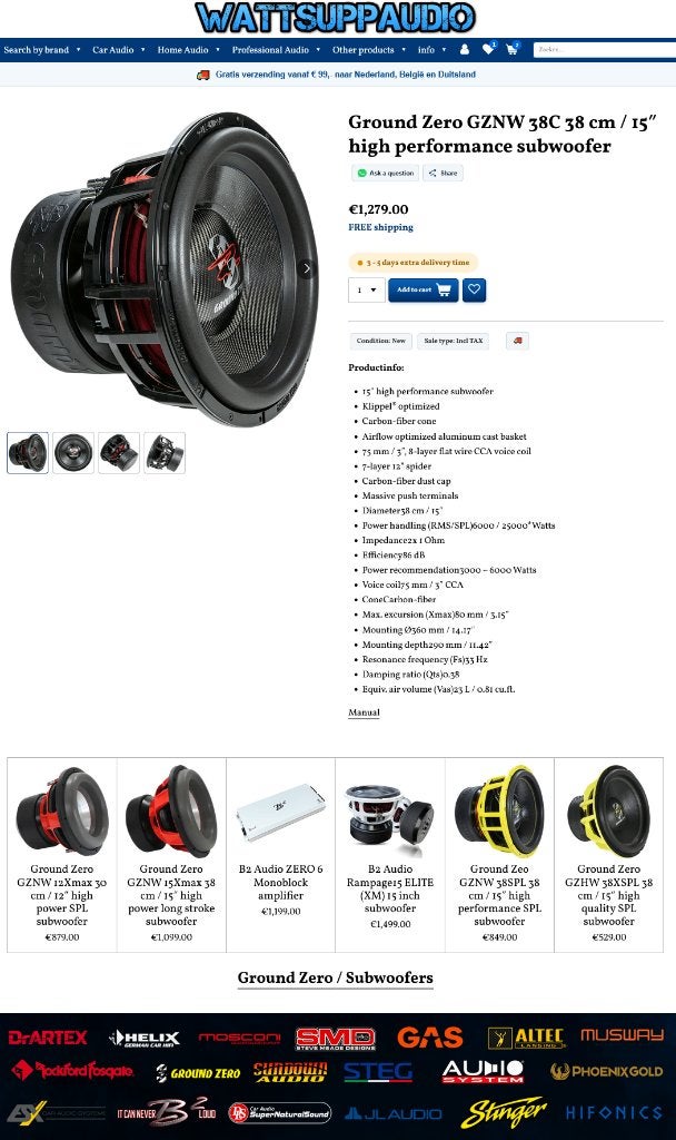 Ground Zero GZNW 38C 15 inch high performance subwoofer, Auto diversen, ., Nieuw, Ophalen of Verzenden, .