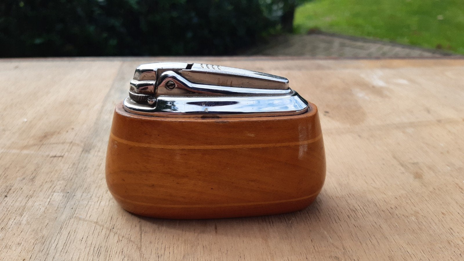 Vintage Ronson Tafelaansteker jaren 60/70 met houten voet, Ophalen of Verzenden, Gebruikt, Aansteker
