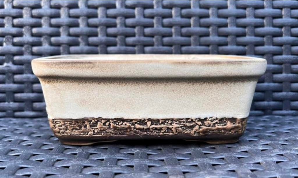 Bonsai schaal handgemaakt Slovakia crème-bruin 15,5x10x5,4, Nieuw, Ophalen of Verzenden, Aardewerk, Rechthoekig