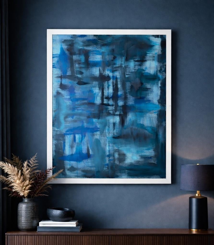 Abstract schilderij blauw 80x100 – modern – “Silent Depth”, Ophalen