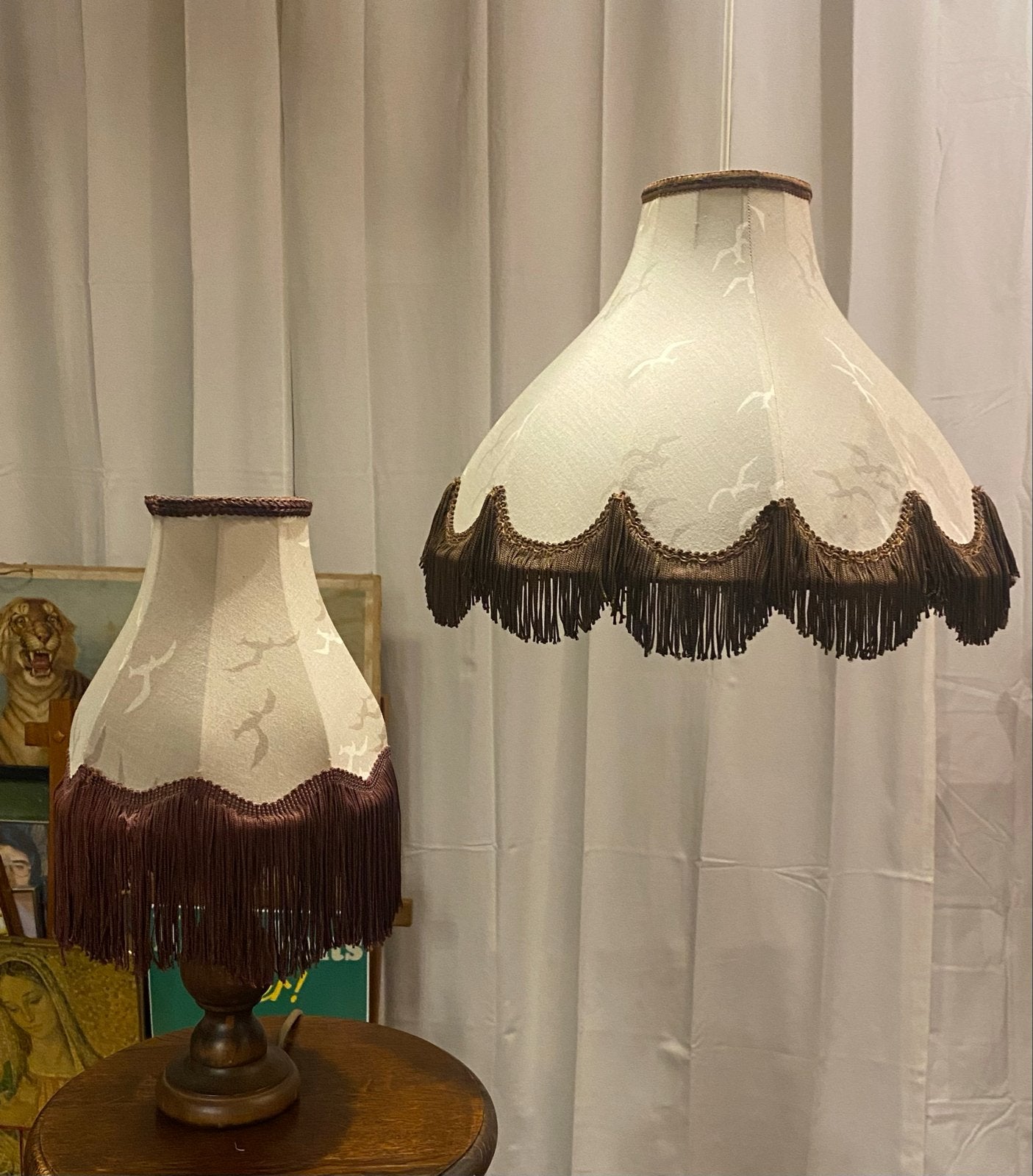 Vintage Stoffen Lampenkap Set met Franjes - Pagode Stijl, Ophalen of Verzenden