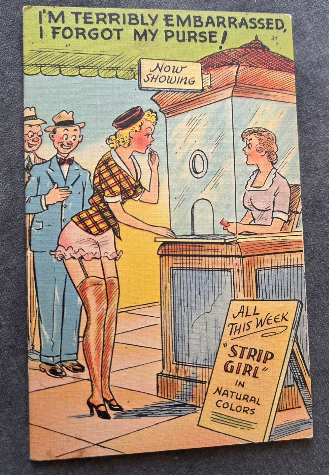 Vergeetachtige sexy vrouw bij kassa, Verzenden, 1940 tot 1960, Ongelopen, Overige thema's