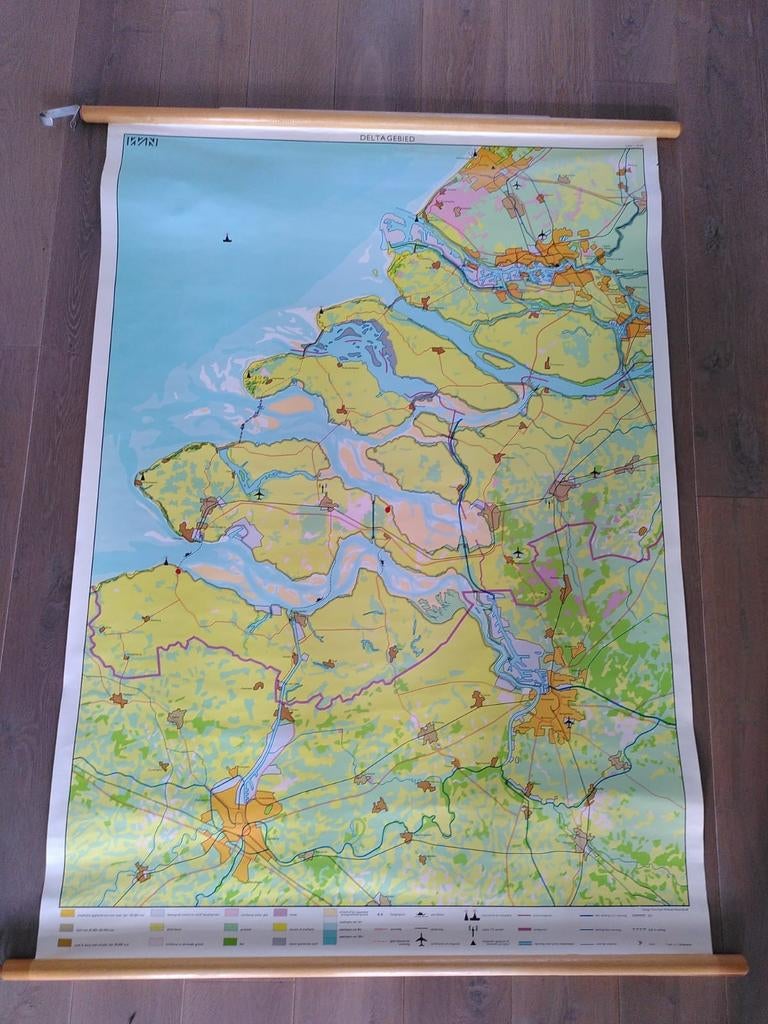 Vintage topografische schoolplaat Delta. WD-18., Antiek en Kunst, Antiek | Schoolplaten, Ophalen