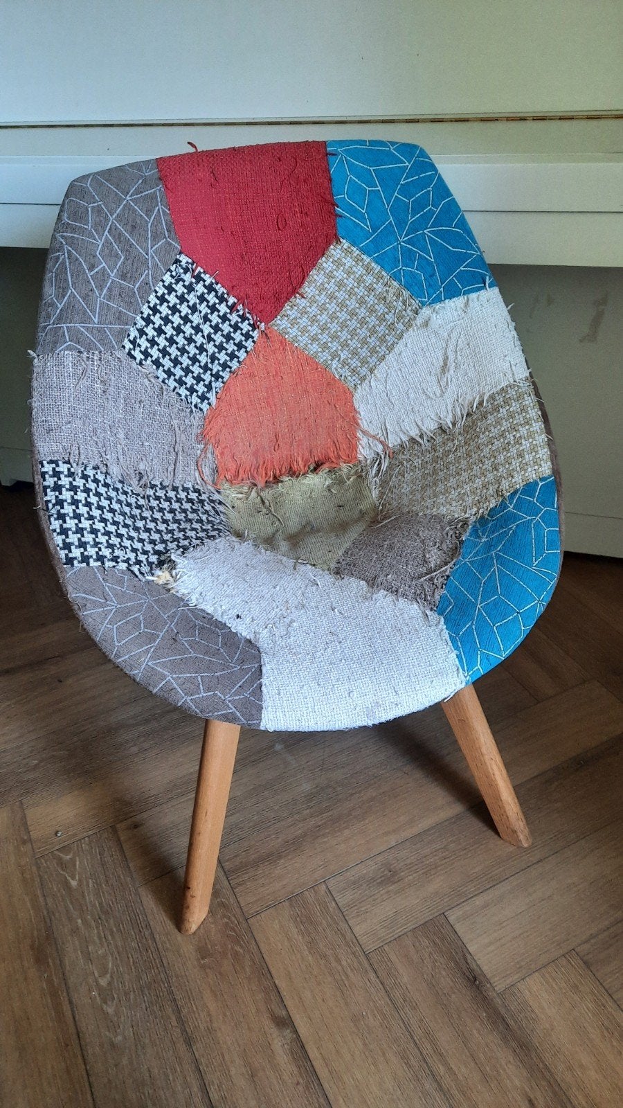 Kuipstoel opknapper - Patchwork design, Ophalen, Gebruikt, Overige kleuren, Stof
