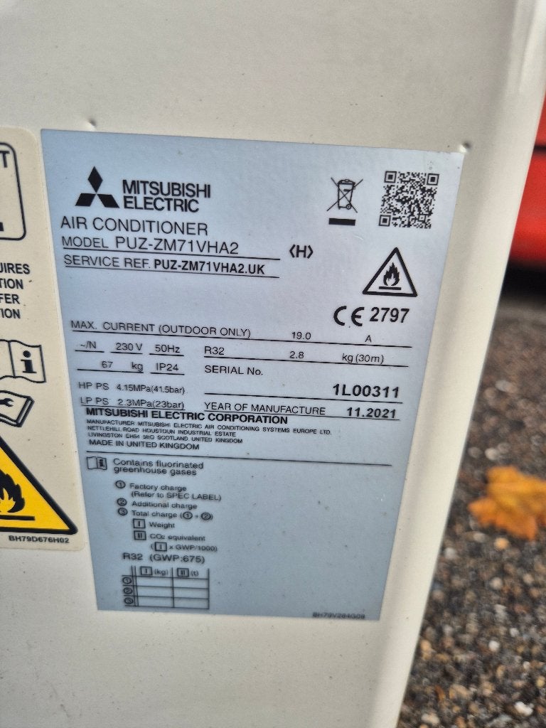 Mitsubishi PUZ-ZM71 VHA airconditioning dakunit 2022 ( 557 ), Ophalen, Gebruikt, Minder dan 60 m³, 3 snelheden of meer