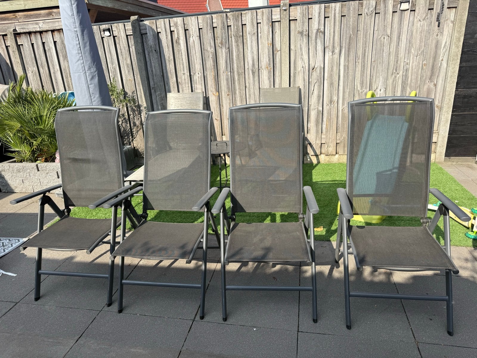4x Tuinstoelen inklapbaar - Grijs, Ophalen, Gebruikt, Metaal, Inklapbaar