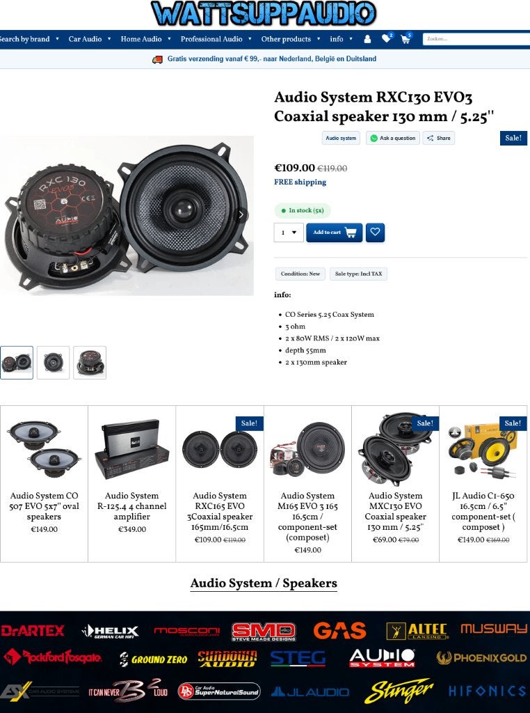 Audio System RXC130 EVO3 Coaxial speakers 13cm / 5.25 inch, Info@optimount.nl, Nieuw, Ophalen of Verzenden, Anholtseweg 48A 7091 HB DINXPERLO