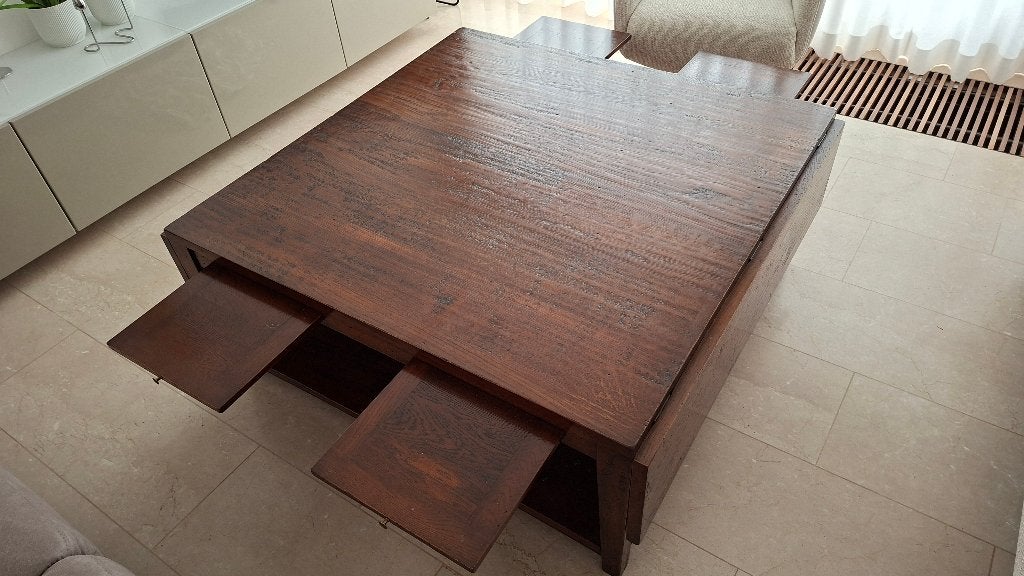 Aanpasbare SALONTAFEL, optie met eetkamertafel en stoelen, Ophalen, Zo goed als nieuw, 5 – 50, 100 tot 150 cm