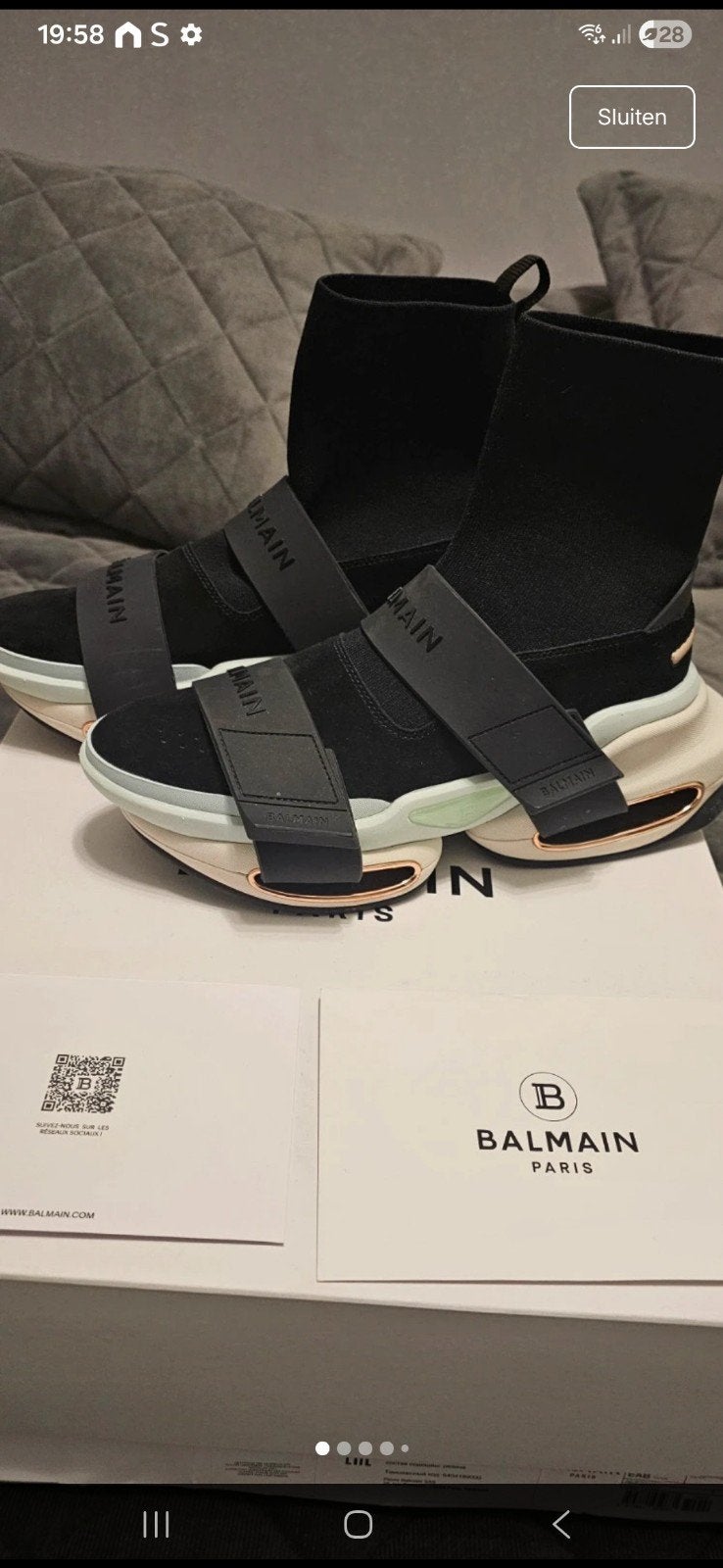Balmain Luxe Exclusieve Hoge Sneakers Maat 40 met Doos, Zwart, Ophalen of Verzenden, Balmain, Sneakers of Gympen