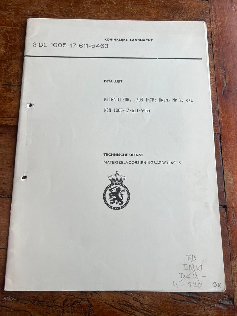 Nederlands KL Defensie Bren Gun Detaillijst voorschrift, Verzenden, Nederland, Embleem of Badge, Landmacht