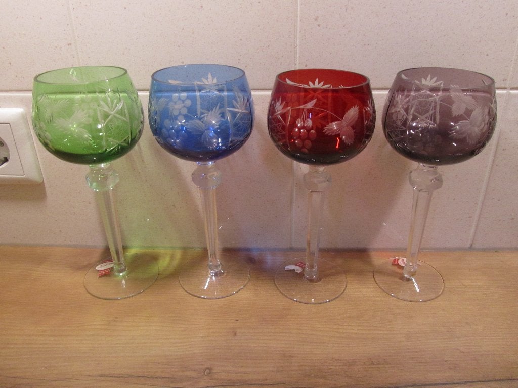 Boheems kristal roemer Anna Hütte 4 stuks, Antiek en Kunst, Antiek | Glas en Kristal, Ophalen of Verzenden