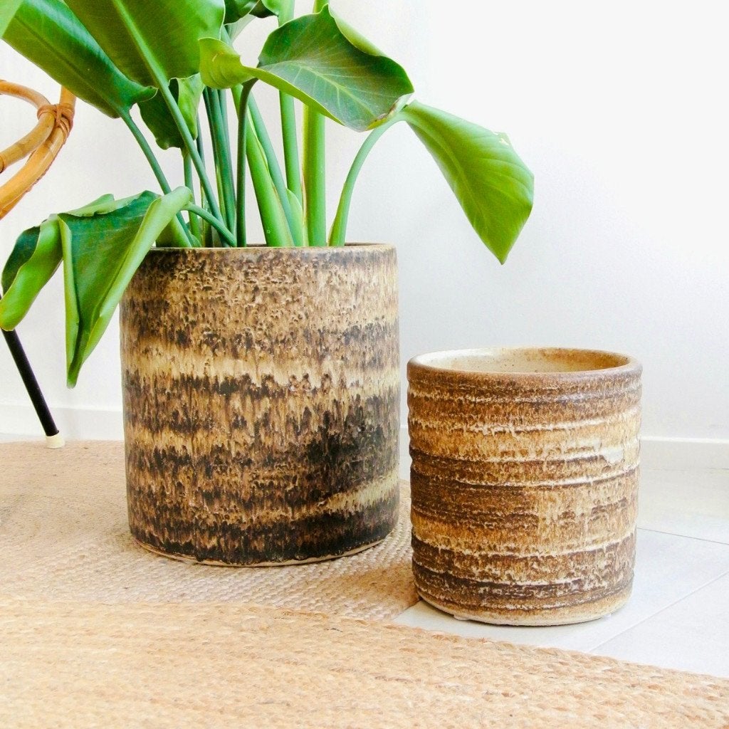 brutalist Loré grote keramiek BLOEMPOT Ø19cm vintage XL mcm, Gebruikt, -, -, Rond