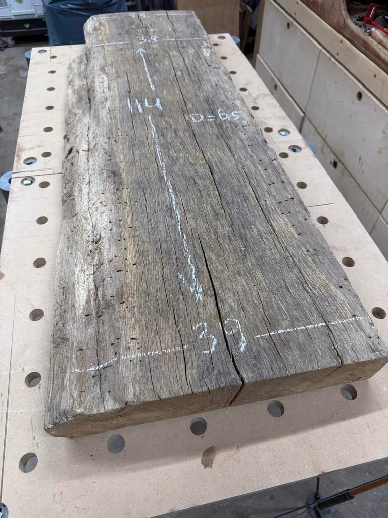 Oud Eiken delen, Doe-het-zelf en Verbouw, Hout en Planken, Gebruikt, Eiken, Ophalen of Verzenden, 50 mm of meer