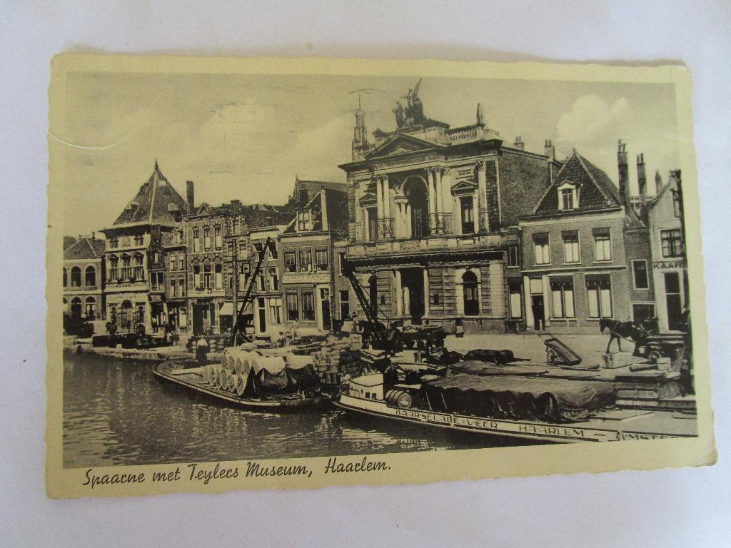 Ansichtkaart Haarlem - Spaarne met Teylers museum 1938, Verzenden, 1920 tot 1940, Gelopen, Noord-Holland