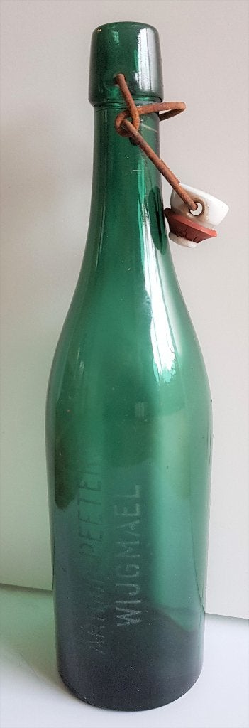 Bierfles blauw groen - met opschrift - Adv S 040, Antiek en Kunst, Ophalen of Verzenden