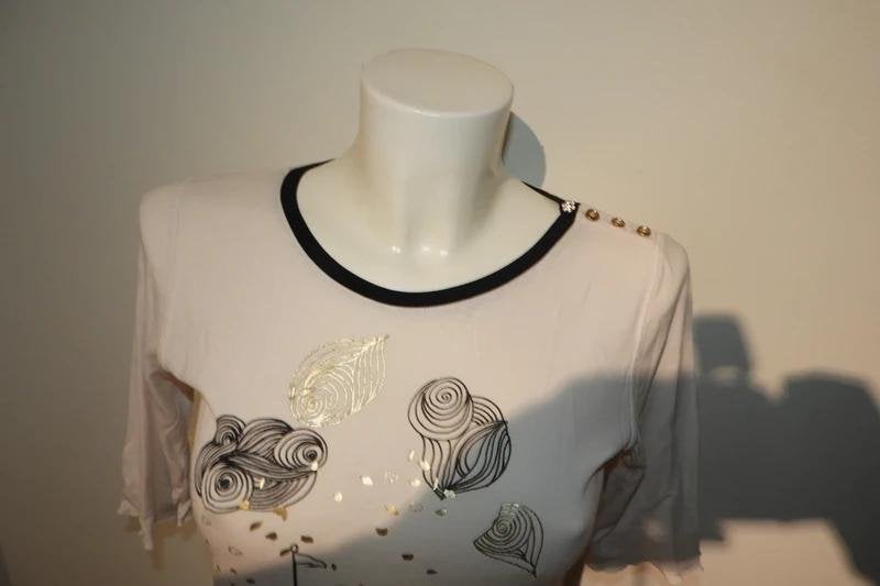 Marccain shirt leuke print circus goud sier knopen N3 M, Maat 38/40 (M), Verzenden, Wit, Zo goed als nieuw