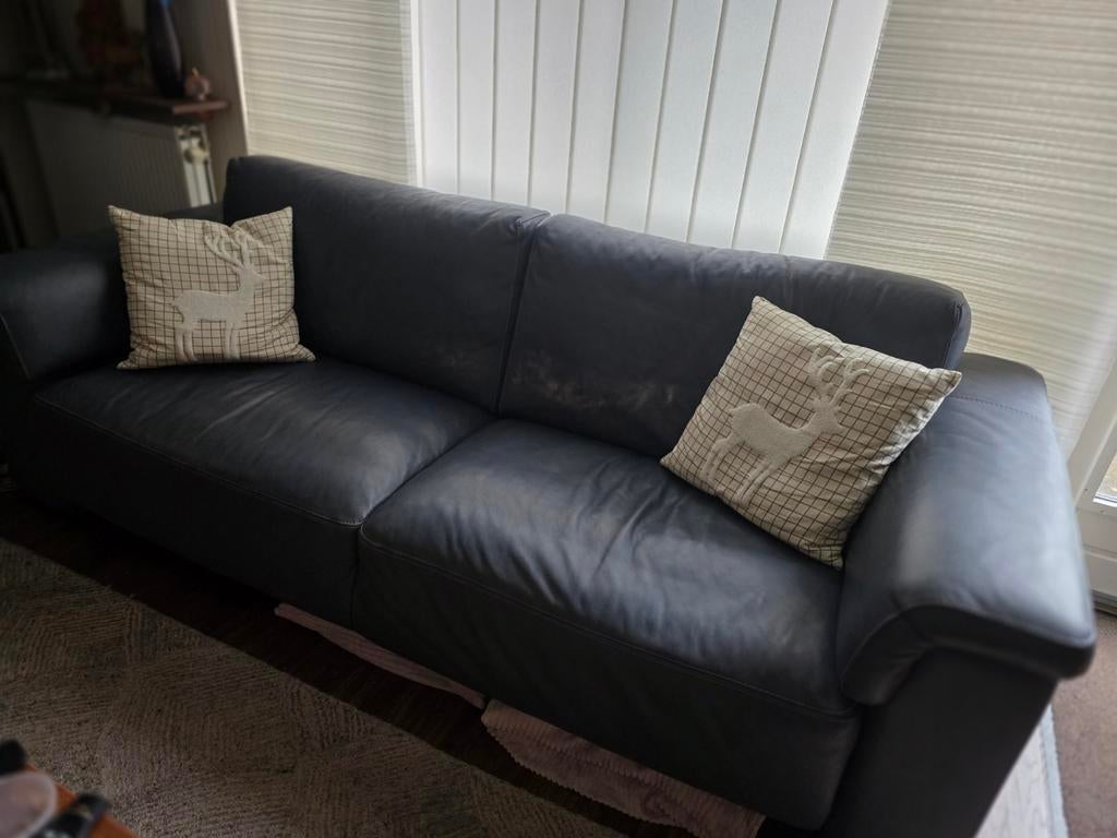 Comfortabele leren 3-zitsbank en fauteuil, Ophalen, Gebruikt, Driepersoons, Rechte bank