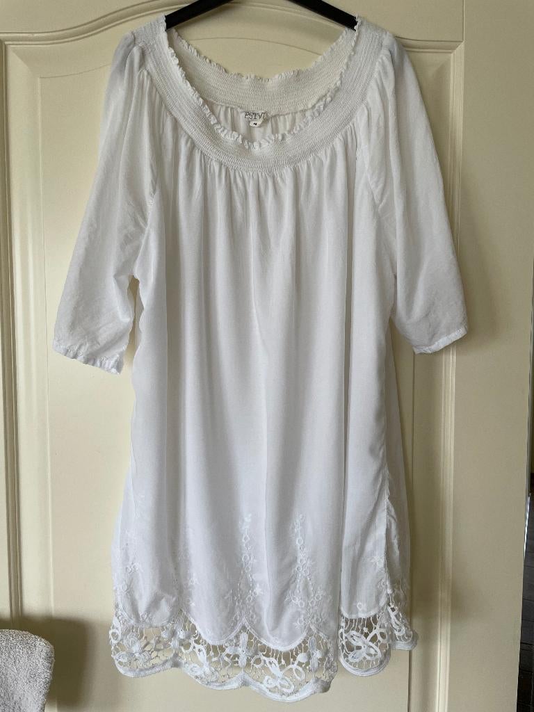 Witte bloes, Merk FSTVL, maat 46 XL, zgan, Kleding | Dames, Grote Maten, Verzenden, Blouse of Tuniek, Wit, FSTVL
