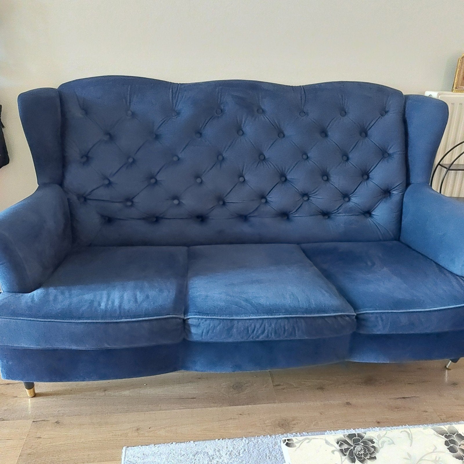 Stijlvolle blauwe banken set 2x 3-zits, Huis en Inrichting, Banken | Bankstellen, Ophalen, Driepersoons, 75 tot 100 cm, Zo goed als nieuw