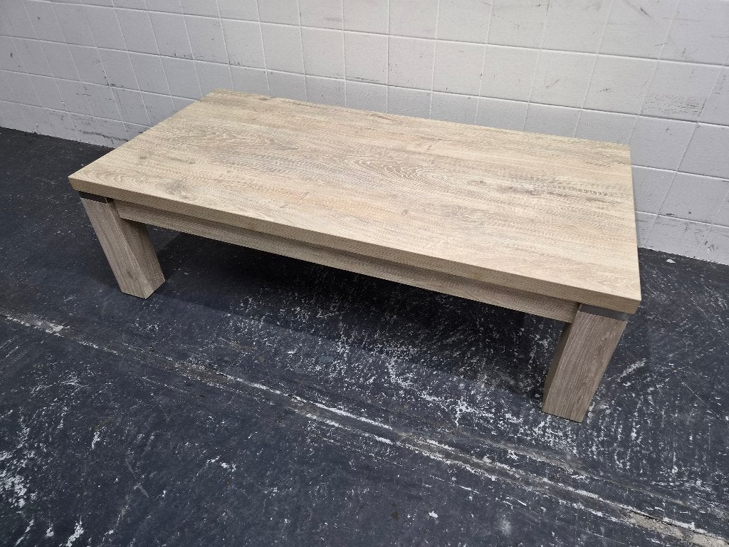Rechthoekige salontafel grijs eiken, Ophalen, Gebruikt, 100 tot 150 cm, Onbekend