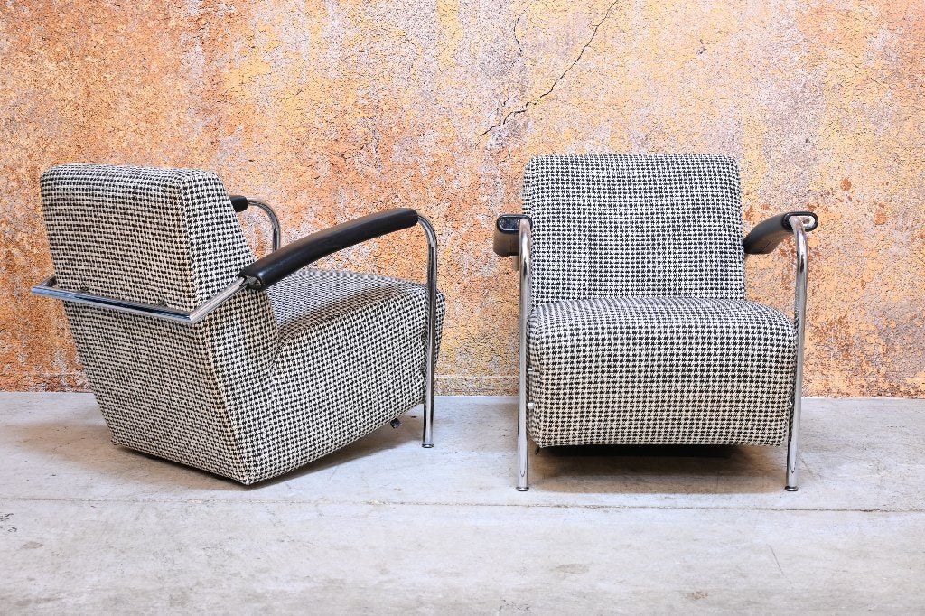AlsNIEUW 2 Leolux Scylla design fauteuils zwart witte stof, Leolux, Leolux, 75 tot 100 cm, Ophalen of Verzenden