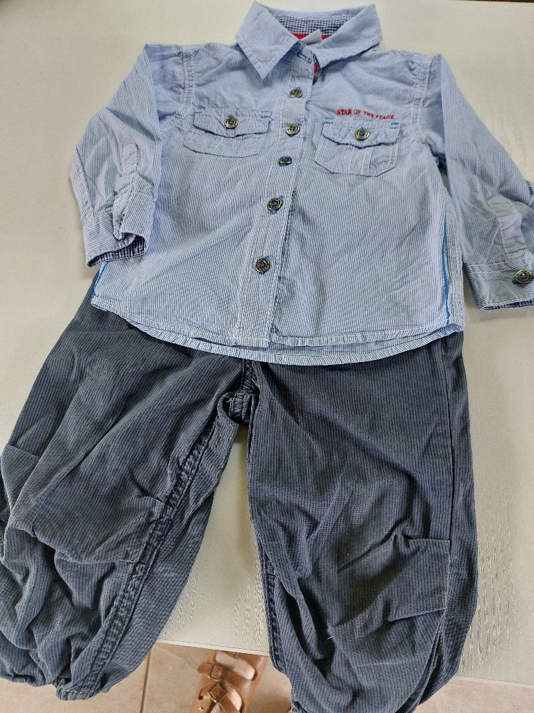 blauw bloesje l.mouw met letters az. en blauwe broek, mt. 80, Ophalen, Gebruikt, Setje, Prenatal