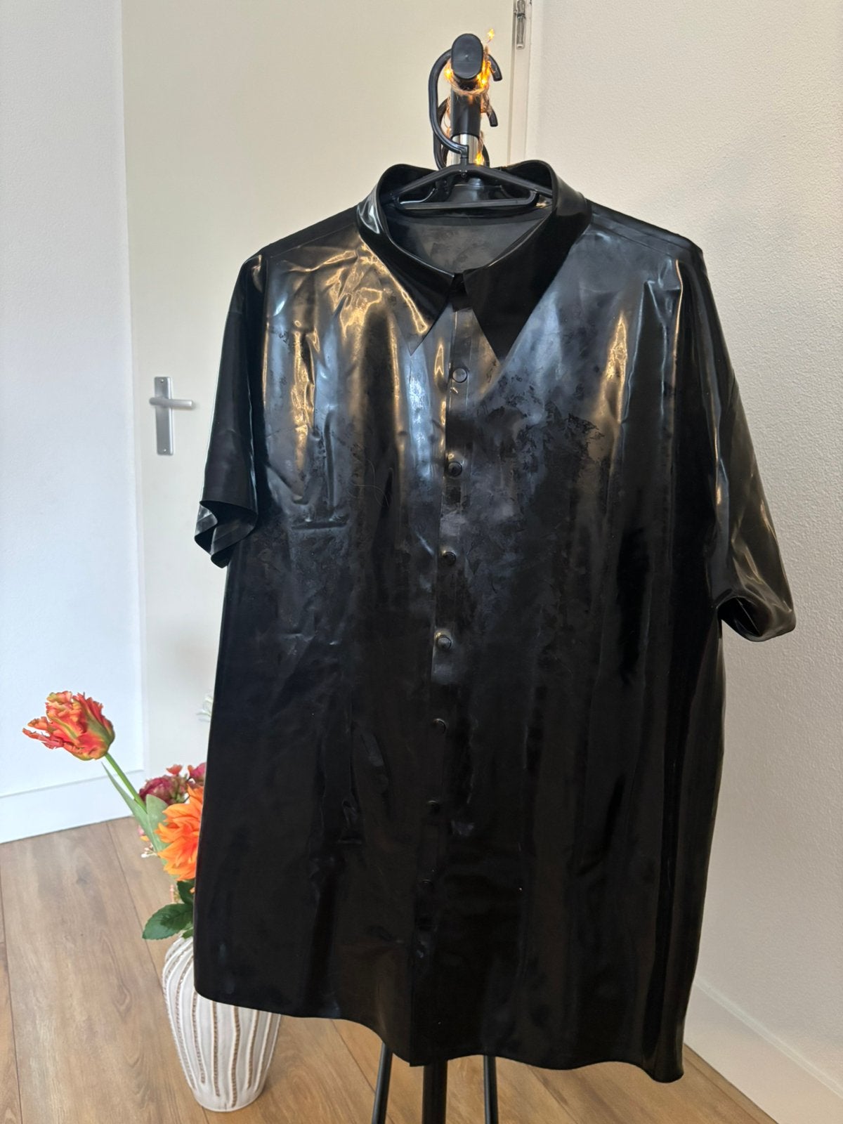 Blouse met kraag - Slim fit / Latex / Maat XXL, Verzenden, Zwart, Hemd