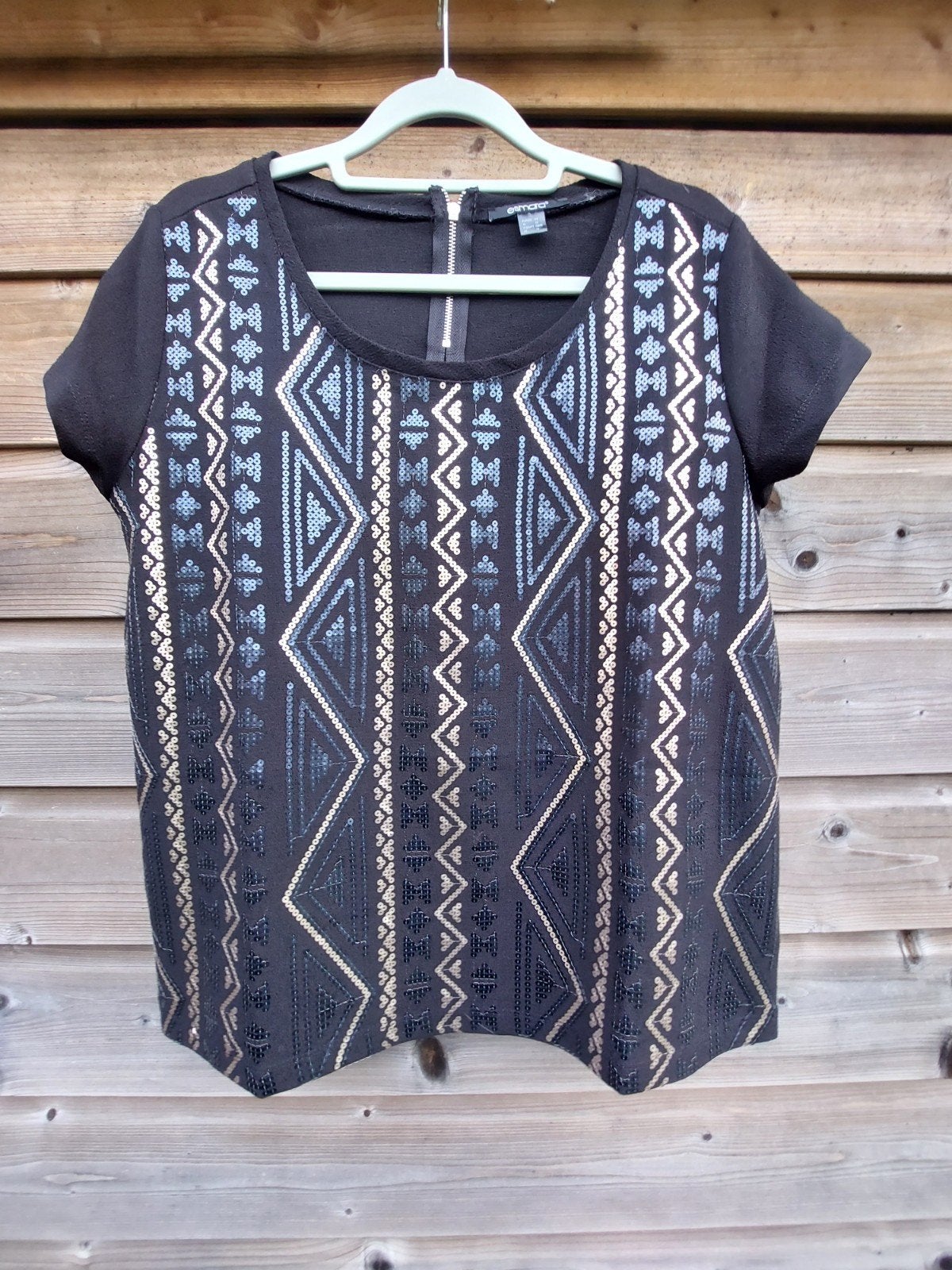 Zwart shirtje met pailletten Esmara maat 40/L, Maat 38/40 (M), Verzenden, Zwart, Zo goed als nieuw