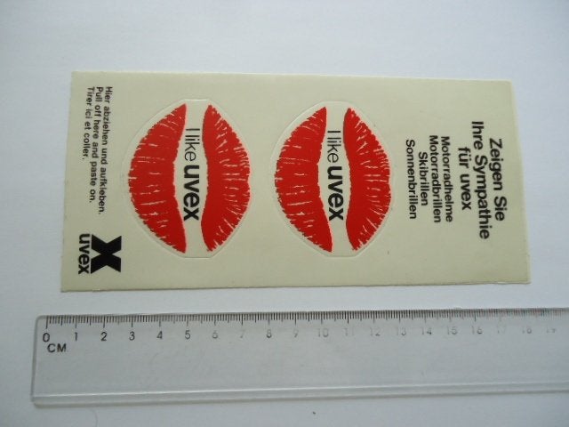 sticker oud LIKE UVEX love lips motorsport ski motorrace vel, Verzenden, Zo goed als nieuw, Bedrijf of Vereniging