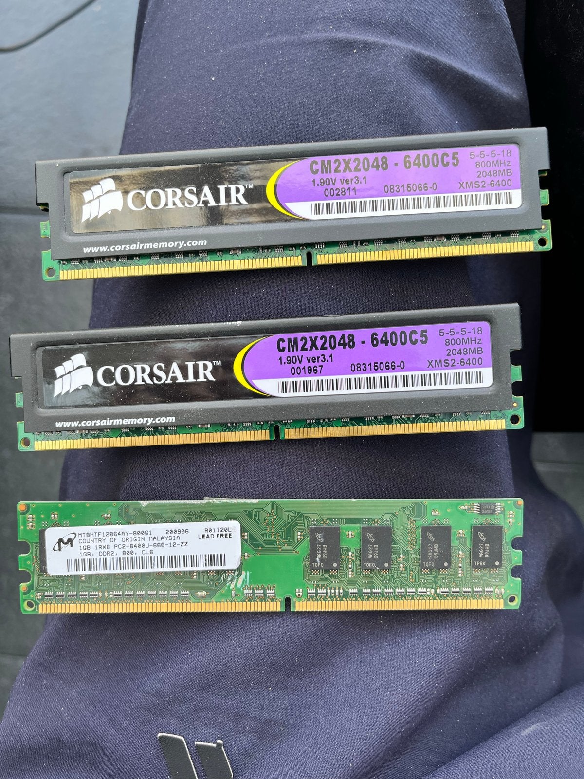 Corsair DDR2 RAM Geheugenmodules - 2x 2GB en 1x 1GB, Gebruikt, Ophalen of Verzenden, DDR2, Desktop