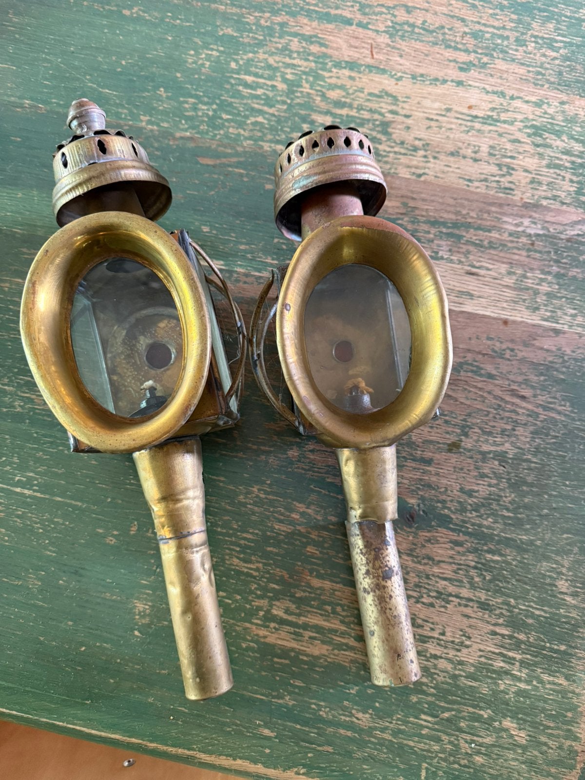 Antieke koperen koetslampen - set van 2, Antiek en Kunst, Antiek | Lampen, Ophalen of Verzenden