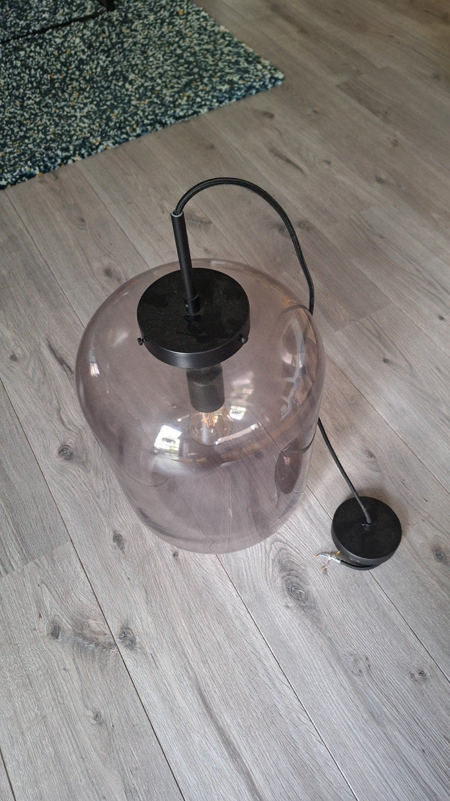 Hanglamp getint glas - ca. 40 cm hoog, Ø 26 cm, Ophalen, Gebruikt, Glas, E27 (groot)