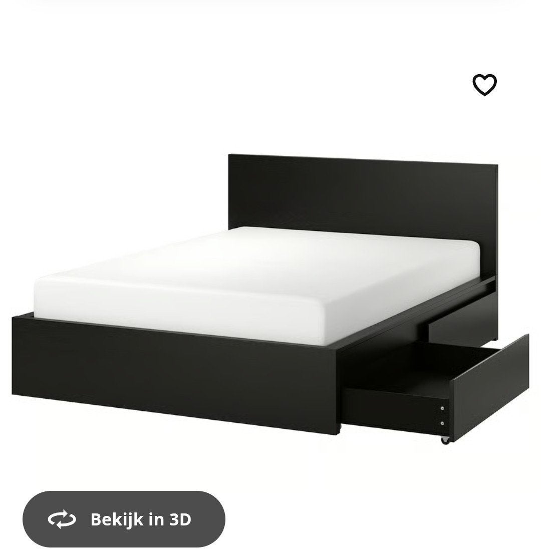 IKEA Malm bed met lades 160x200 met matras en topper, Ophalen, Wit, Tweepersoons, Zo goed als nieuw