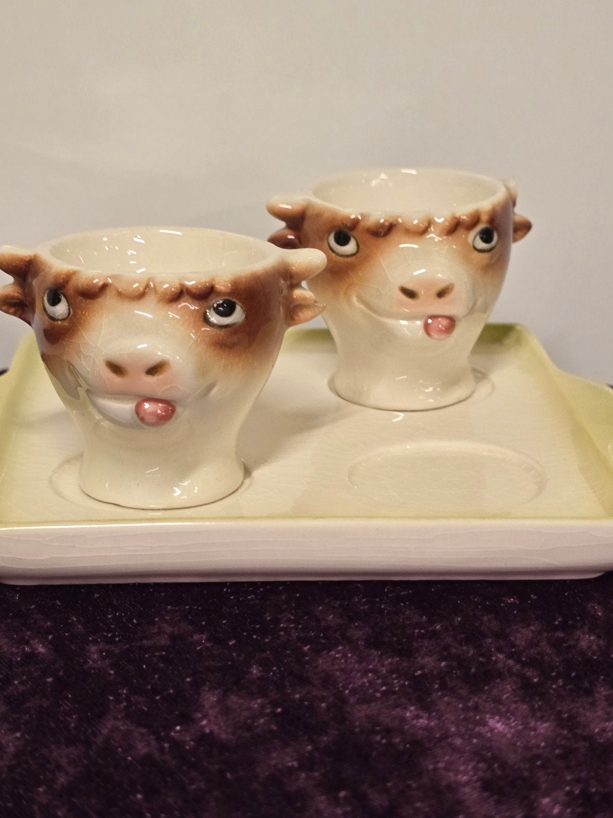 Vintage Goebel Eierdopjes Set met Tray - Koeien, Ophalen of Verzenden