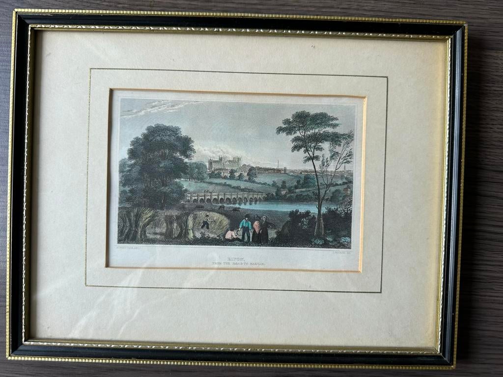 Antieke handgekleurde gravure 'Ripon' (19e eeuw), Handgekleurd, 1800 - 1899, Ophalen of Verzenden, Gravure
