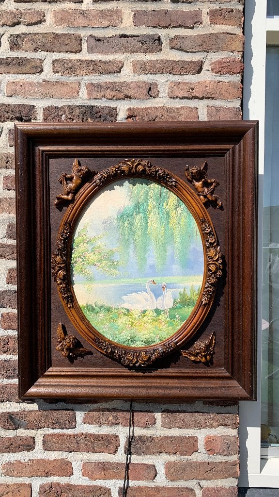 Prachtig Vintage Schilderij in Barok Lijst (67x77 cm), Ophalen, Acrylverf, Bijzondere lijst, Landschap