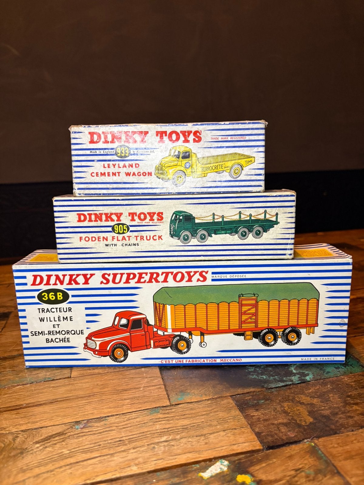 Dinky Toys 36B, 905 & 933 3 originele vrachtwagens, Hobby en Vrije tijd, Modelauto's | 1:43, Ophalen of Verzenden, Gebruikt, Bus of Vrachtwagen