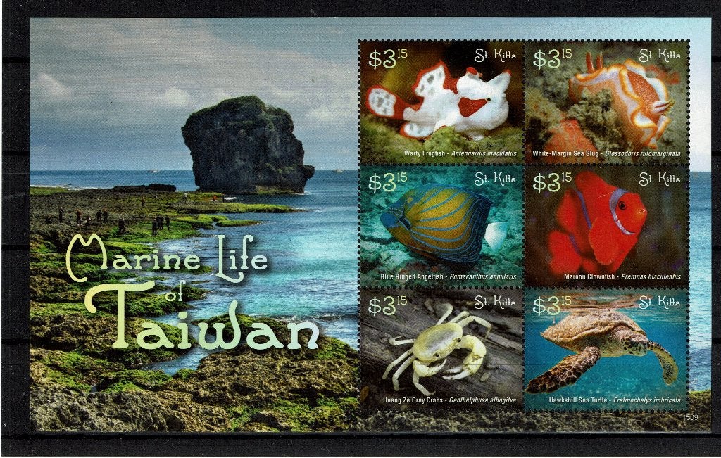 st kitts 2015 pf blok zeeleven vissen krabben schildpadden, Ophalen of Verzenden, Postfris, Dier of Natuur