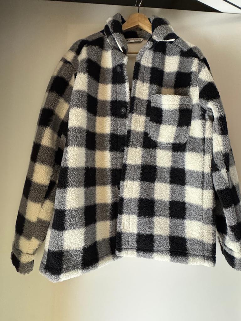 Zara Geruit Teddy Jas - Zwart/Wit/Grijs - Maat S-M, Ophalen of Verzenden, Zo goed als nieuw, Maat 46 (S) of kleiner, Zwart