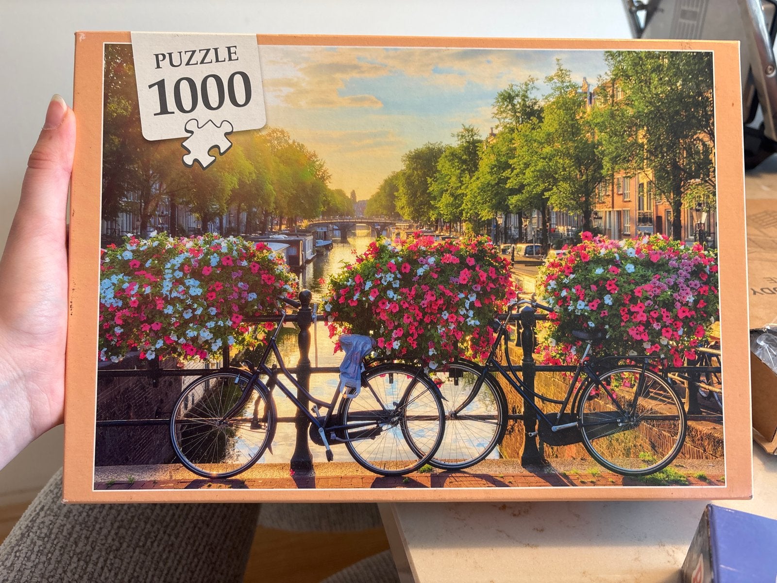 Legpuzzel 1000 stukjes - Amsterdam Gracht met Fietsen, Ophalen, 500 t/m 1500 stukjes, Zo goed als nieuw, Legpuzzel