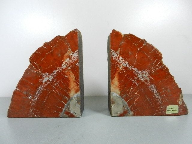 Prachtige boekensteunen van rood versteend hout uit Arizona, Ophalen of Verzenden, Fossiel