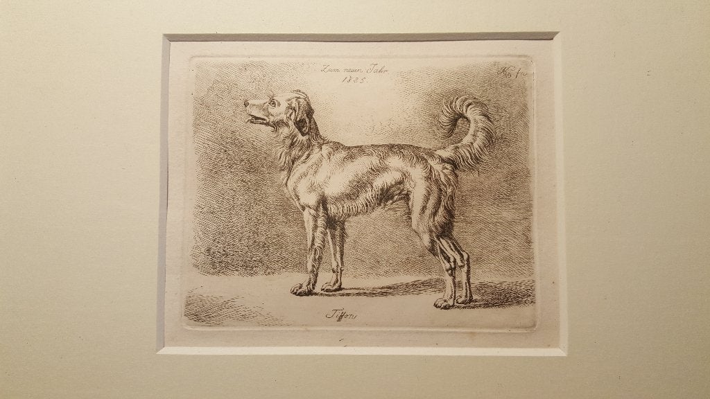Ets - Nieuwjaarskaart 1825 met hond, Antiek en Kunst, Kunst | Etsen en Gravures, Ophalen of Verzenden