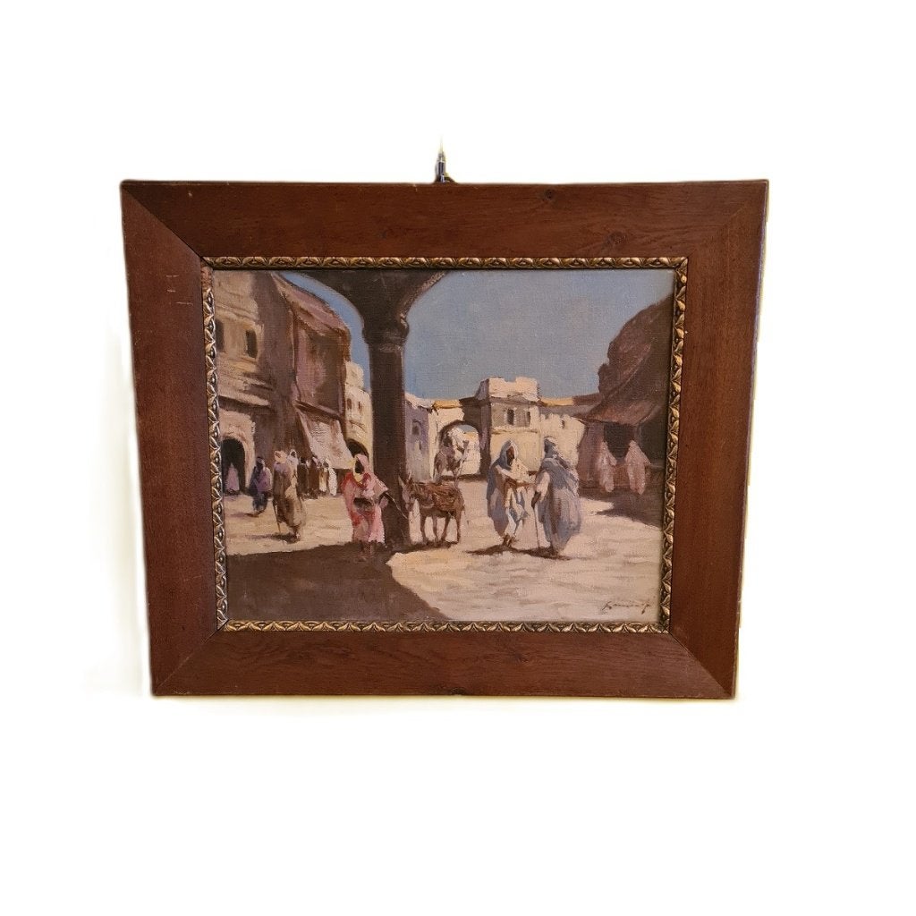Schilderij met Oosters tafereel olieverf op doek, ca.1900, Antiek en Kunst, Ophalen, Ingelijst, Doek, Olieverf
