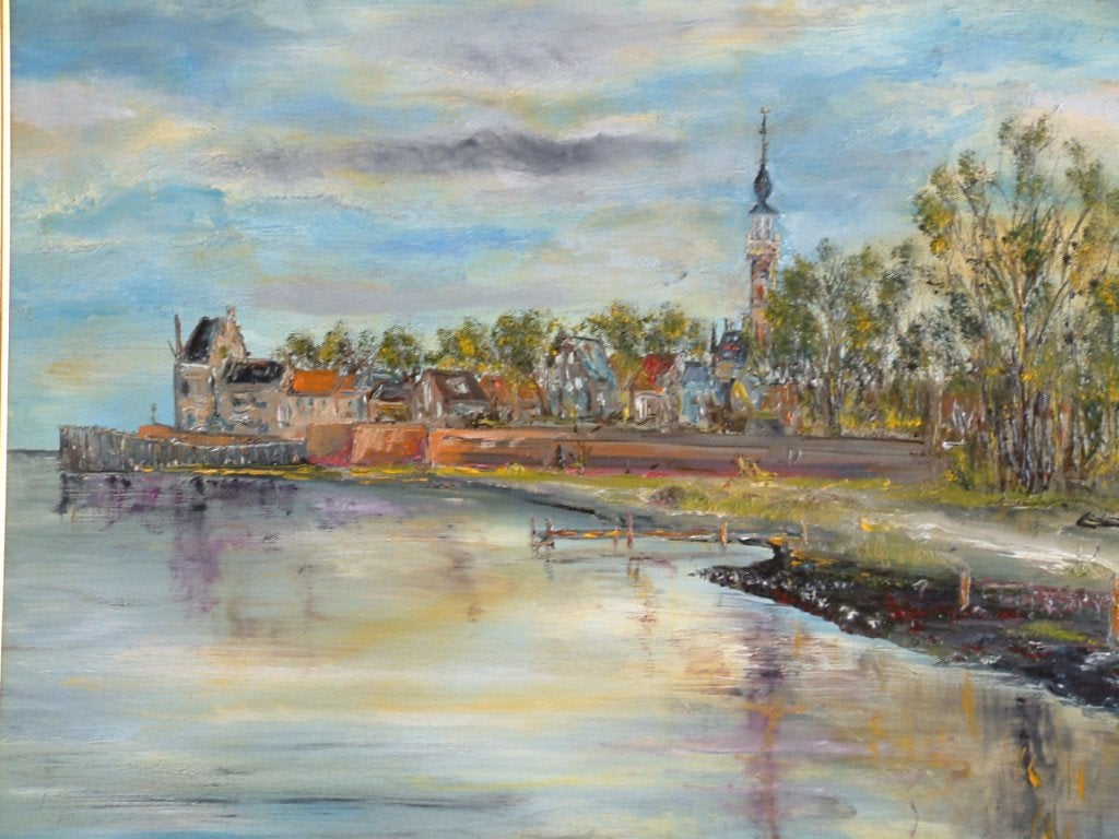oude visserij op de zeil --iets met Haven van Veere, Ophalen, Maritiem / water, Doek, Gesigneerd
