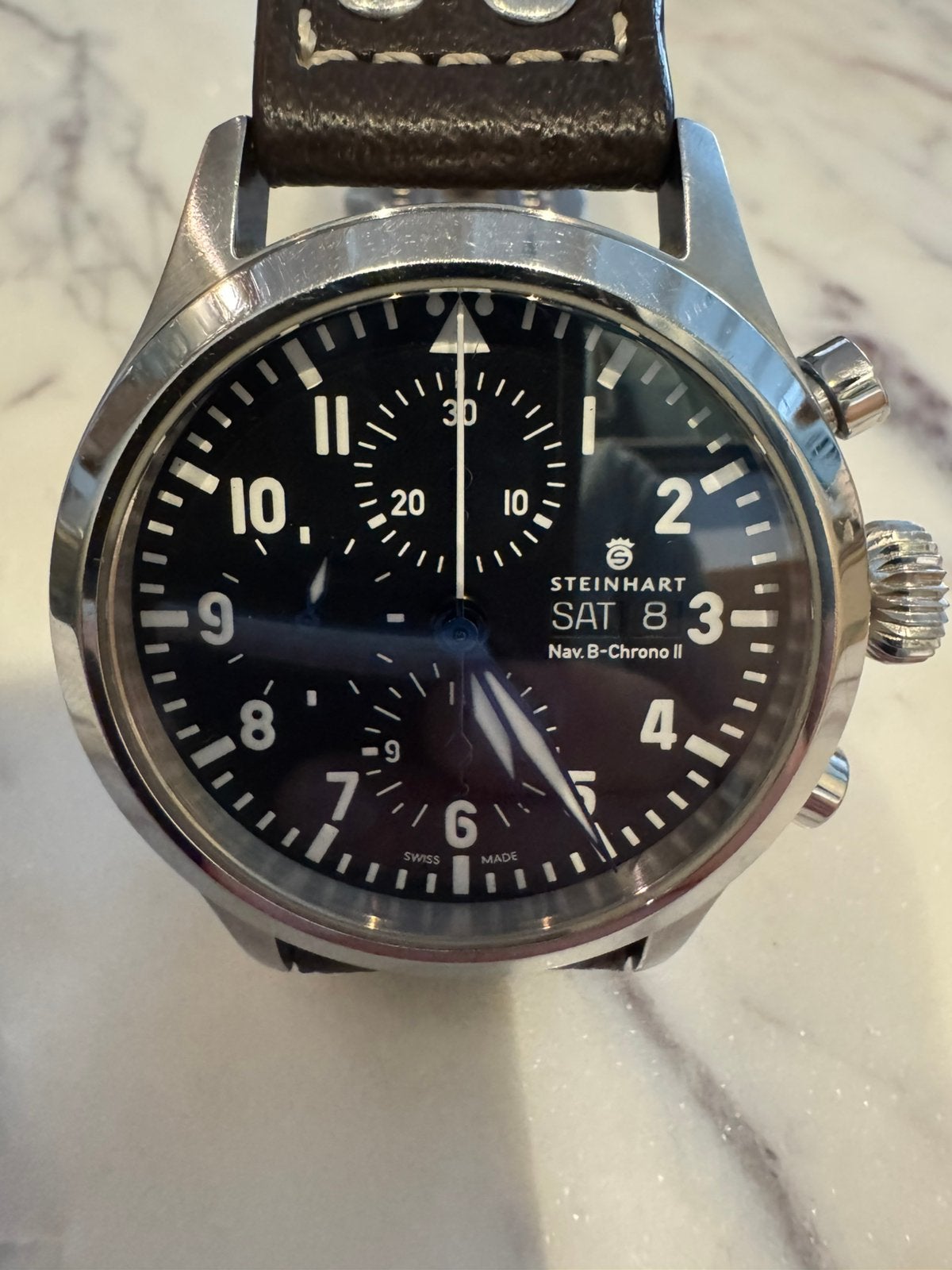 Steinhart Nav B-Chrono II Automaat - ETA Valjoux 7750, Overige merken, Staal, Polshorloge, Ophalen of Verzenden