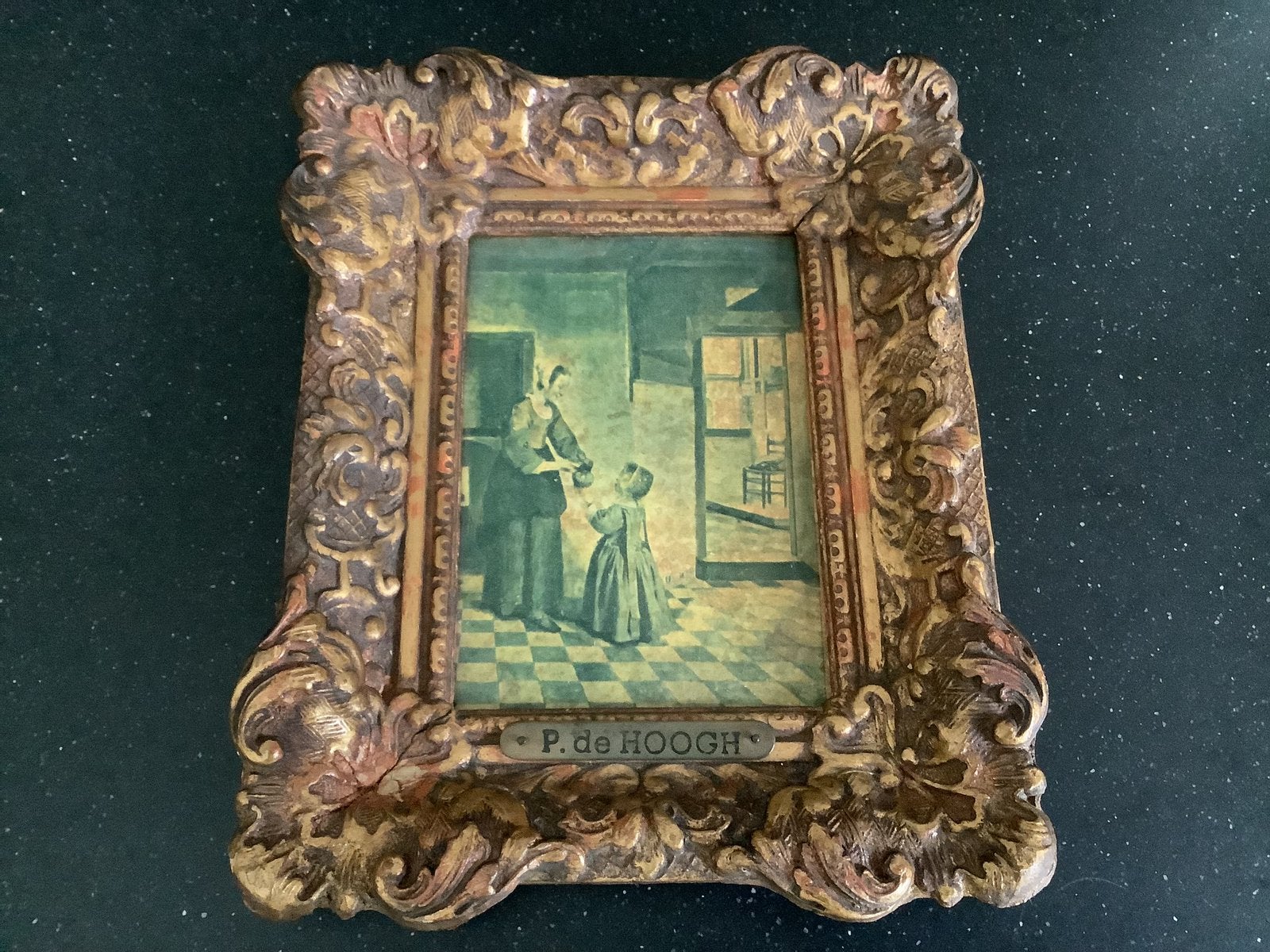 Schilderij P de Hoogh schilderijtje Pieter de hooch vintage, Ophalen of Verzenden, Schilderij, Minder dan 50 cm