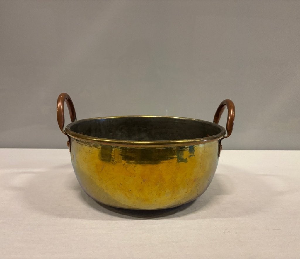 Messing pot met twee koperen handvatten, sierpot, Ophalen of Verzenden