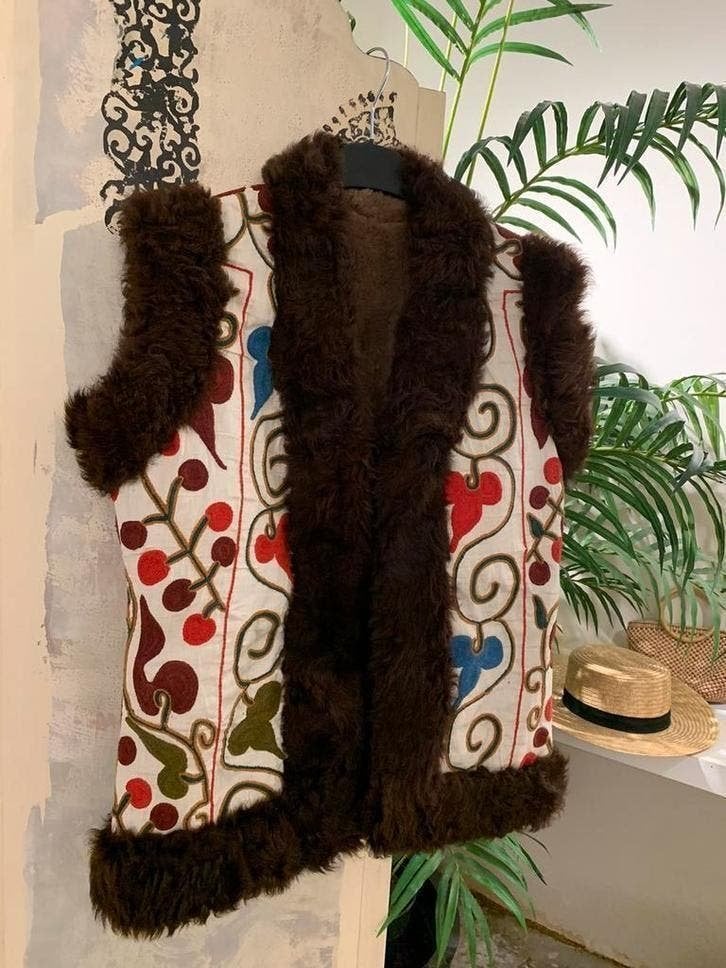 Afghaanse waistcoat M L suzani gilet, Bruin, Niet ingevuld, Ophalen of Verzenden, Zo goed als nieuw