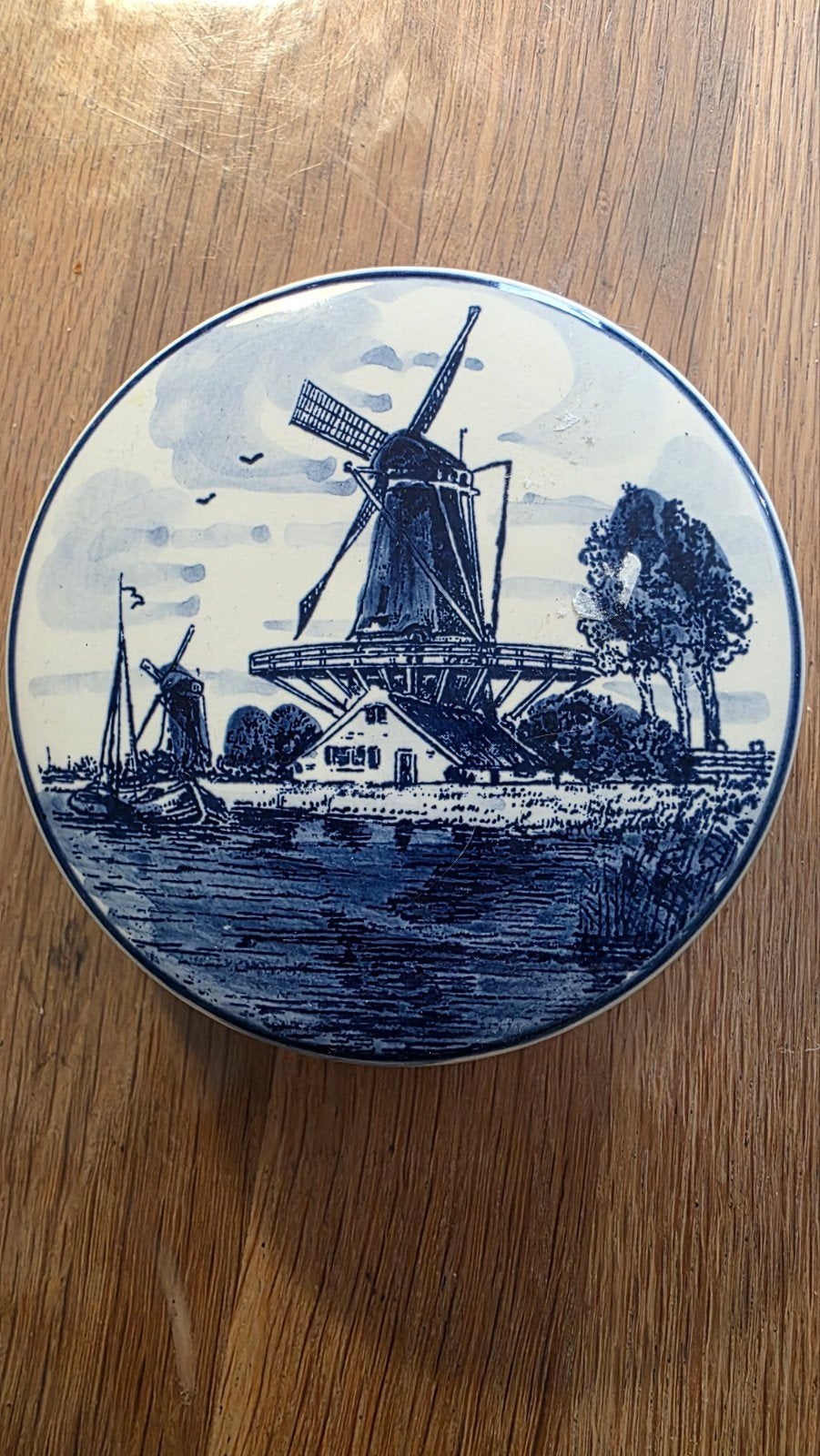 Handgeschilderd Delfts blauw doosje met molen decoratie, Ophalen of Verzenden